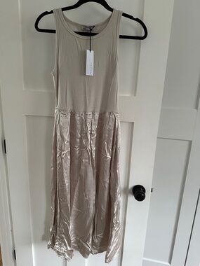 Michael Stars Two-Tone Sleeveless Midi Dress in Stone